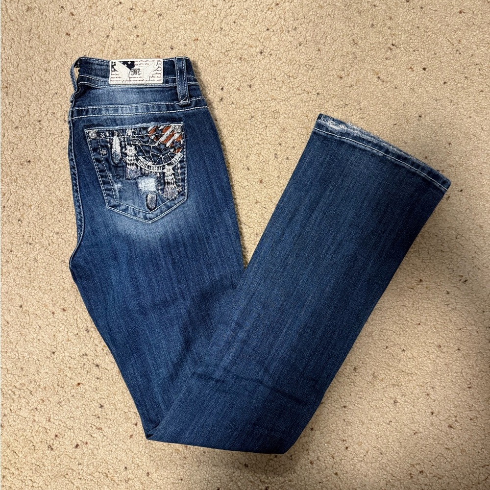 Miss Me Blue Boot Cut Jeans with Embroidered Pocket